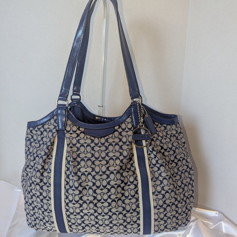 Coach Blue and Cream Canvas Tote Bag